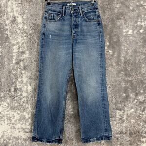 GRLFRND Sz 24 High Rise Button Fly Denim Crop Jeans Linda Straight Ankle Pants